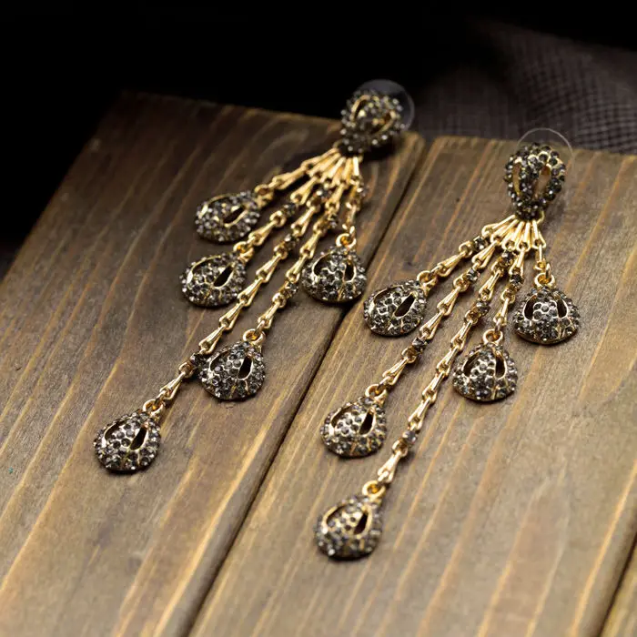 Bulk Price Luxury Elegant Female Party Charm Gold Color Crystal Plant Long Pierce Earrings | Украшения и аксессуары