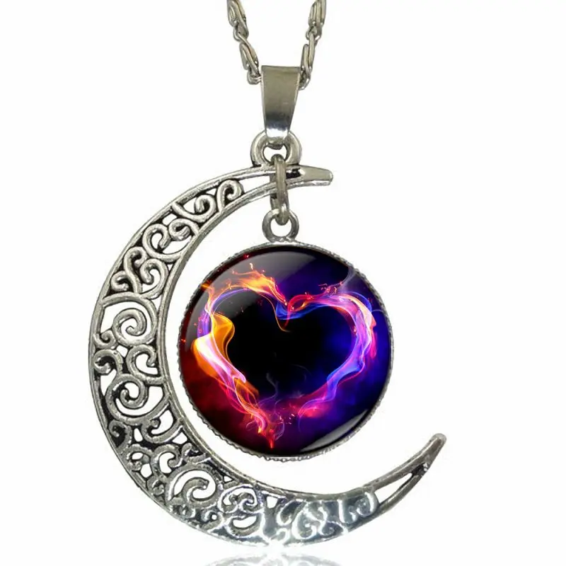 Жгучее сердце винтажное ювелирное изделие Серебряное Стекло Колье с кабошоном