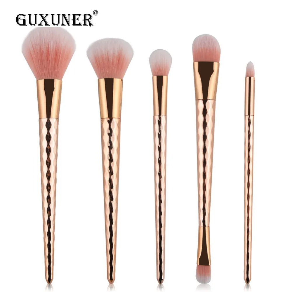GUXUNER 5 шт. Diamond Rose Gold набор кистей для макияжа Фонд Румяна Тени Русалка Радуга Кисть