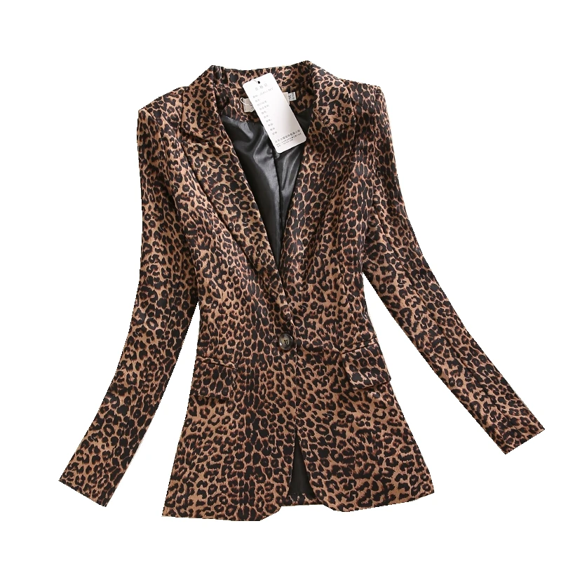 

B Women Leopard Print Suit Jacket Female One Button Outerwear casual Long Sleeve coat