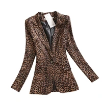 b women leopard print suit jacket female one button outerwear casual long sleeve coat