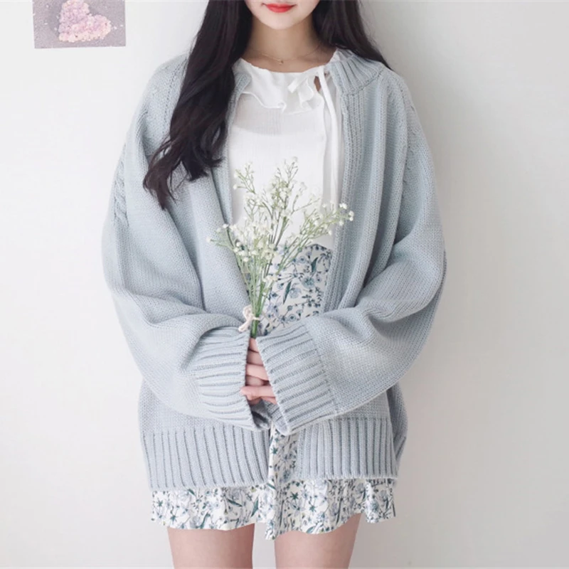 Autumn Korean Style Chic Loose Cardigan for Female Solid All-match Knitting Sweater Casual Long Sleeve Simple Cardigans |