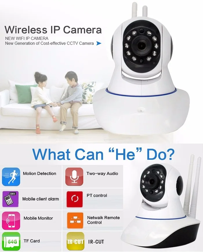 720P 960P 1080P HD широкоугольная Wi Fi IP камера P2P CCTV ИК ночного видения двойная антенна 2