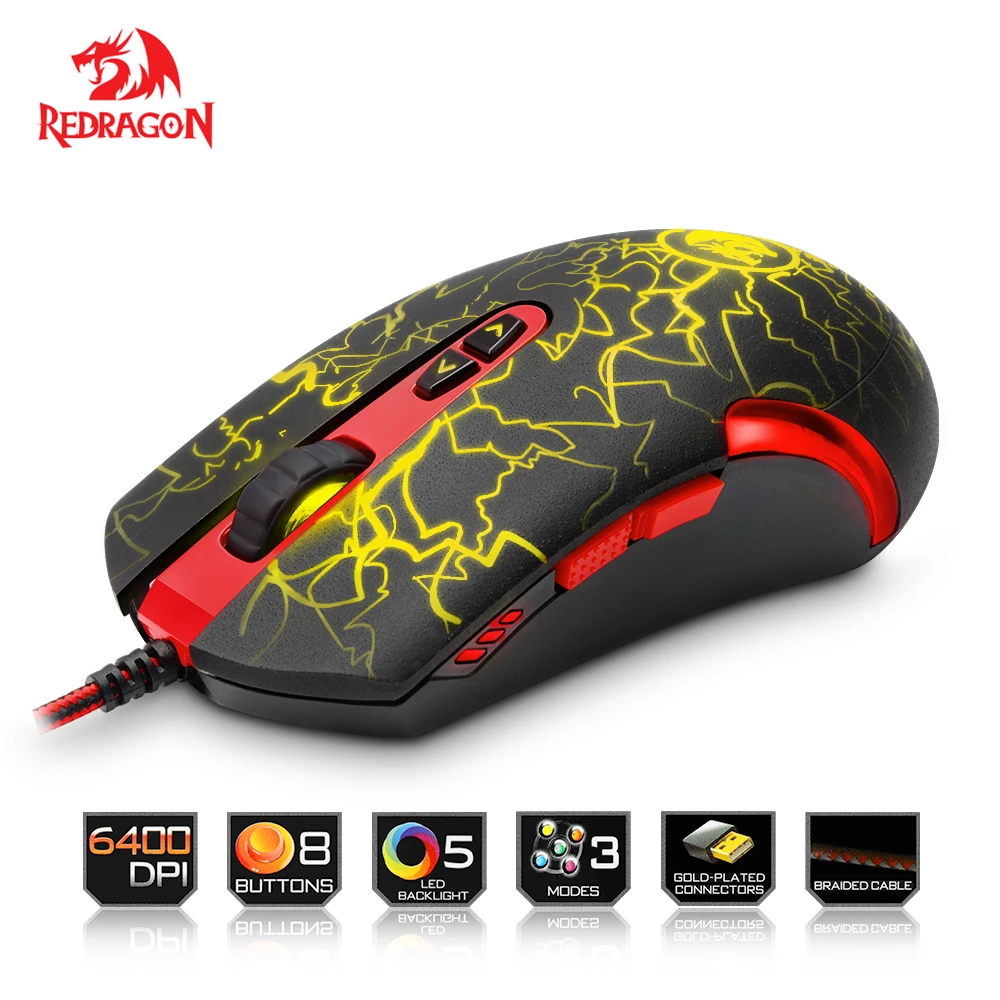 Оптическая игровая мышь Redragon M701 Lavawolf 6400DPI 7 программируемых кнопок светодиодная