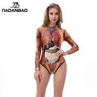 Женский слитный купальник NADANBAO, купальник на молнии с длинным рукавом и 3D-принтом на Хэллоуин, большие размеры, 2021