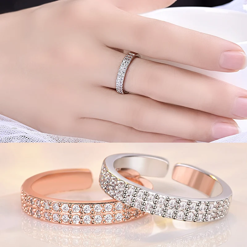 

Double Row Crystal AAA Cubic Zircon Ring For Women Fashion Jewelry Wedding Engagement Ring Female Jewelry Hot Sale