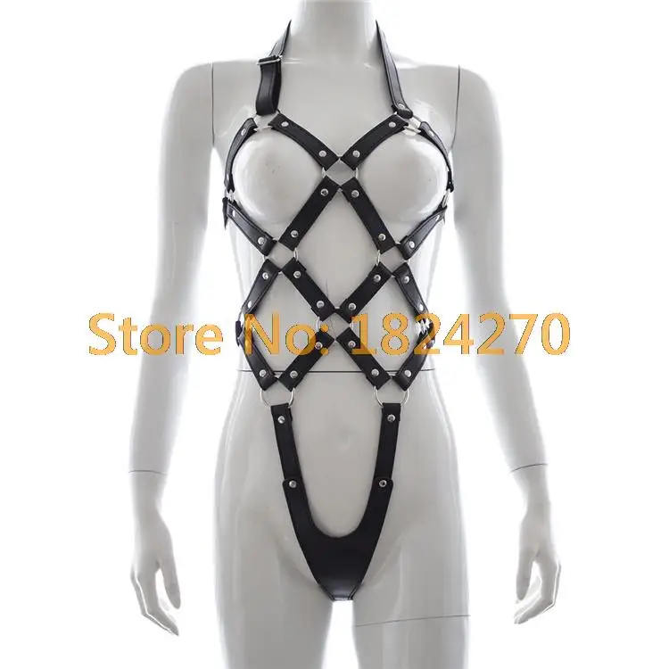 Черный Фетиш-бондаж из искусственной кожи бондаж удерживающий костюм