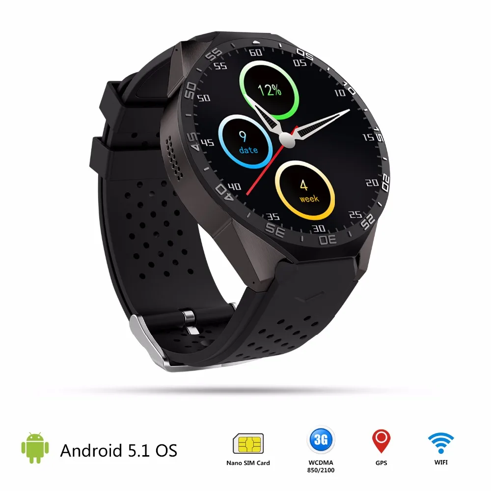 KINGWEAR KW88 smart watch ОС Android 5 1 MTK6580 Процессор 39 дюймов Экран 2.0MP камеры 3g WI-FI gps |