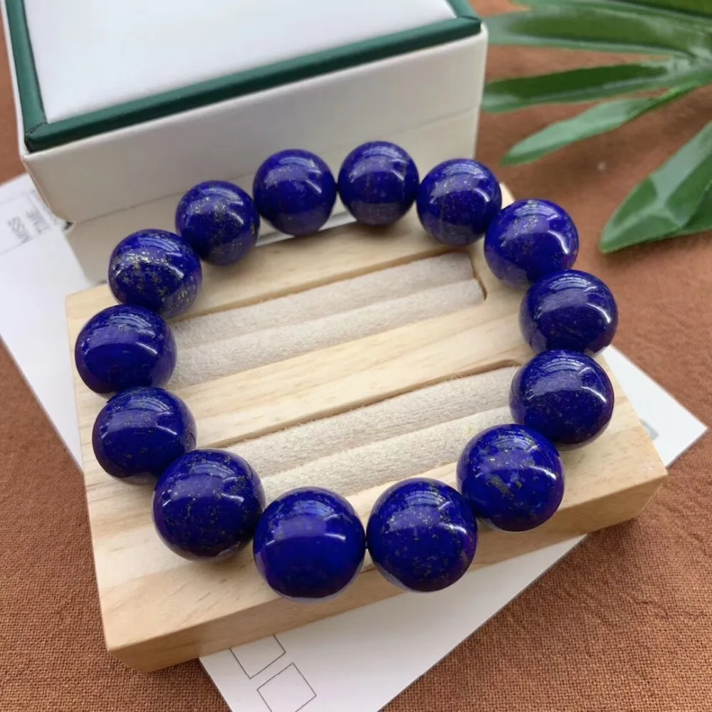 

15mm Genuine Natural Lapis Stone Fashion Bracelet Women Men Love Gift Stretch Round Beads Crystal Bracelet Jewelry AAAAA