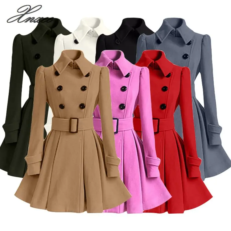 

2020 new winter double-breasted thickening ladies long woolen coat female
