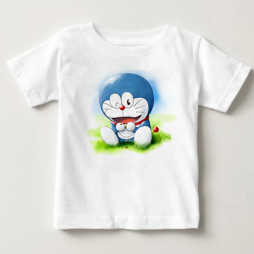 Doraemon/детская футболка унисекс детская футболка с короткими рукавами футболки с милым котом для мальчиков и девочек детская летняя одежда Мультяшные футболки