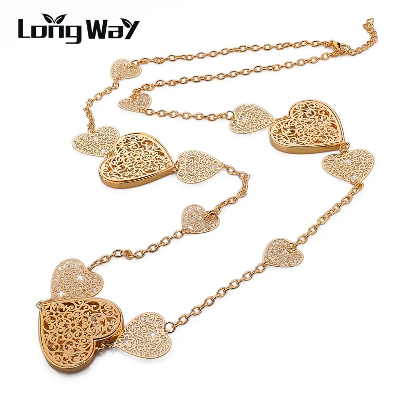 Женское винтажное ожерелье LongWay длинное с подвеской в форме сердца цепочка