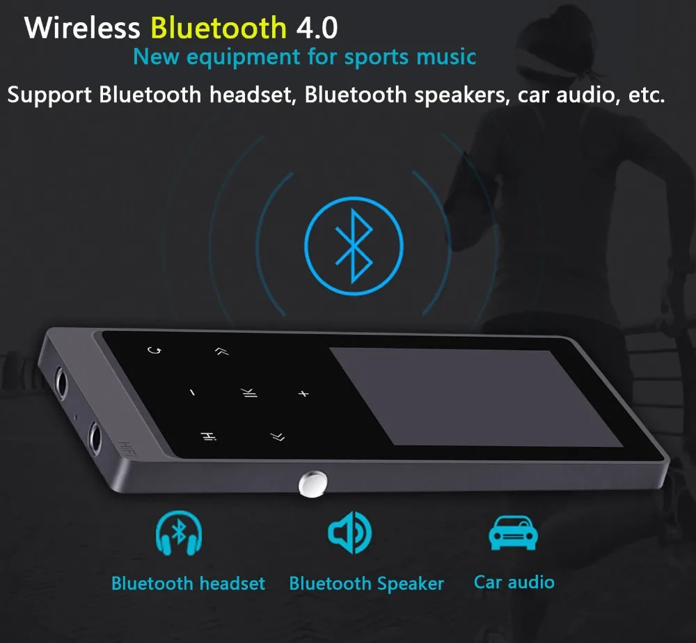Спортивные Bluetooth 4 0 MP3 плеер сенсорные кнопки с подсветкой 8 Гб hi fi звук диктофоном
