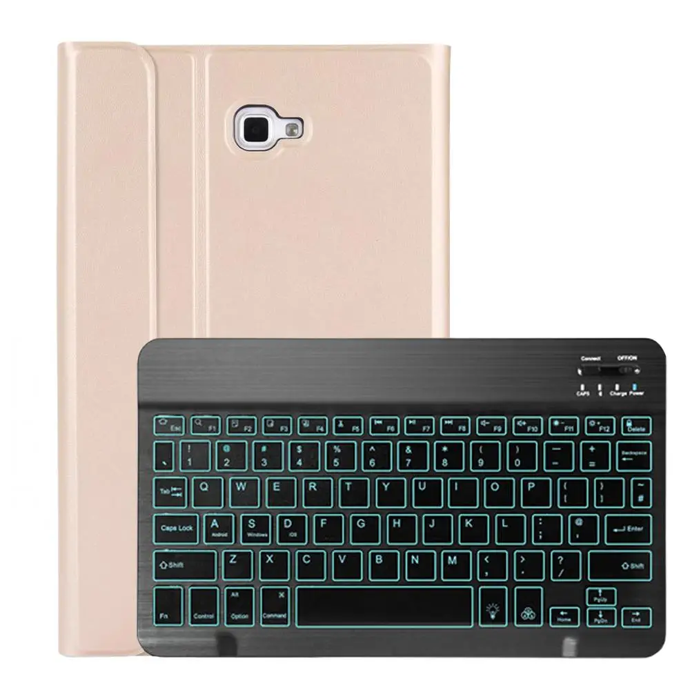 Gold with Black Чехол для samsung Galaxy Tab A A6 10,1, чехол для клавиатуры T580 T585, SM-T580, чехол для SM-T585, 7 видов цветов с подсветкой, bluetooth-клавиатура - Цвет: Gold with Black