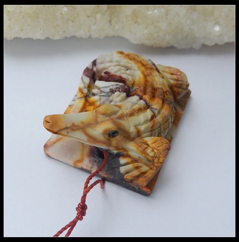 Wholesale 1Pcs Natural Stone Mookite Jasper Carved So Cute Lizard Front Drilled Necklace Pendant 41x31x13mm 28.64g