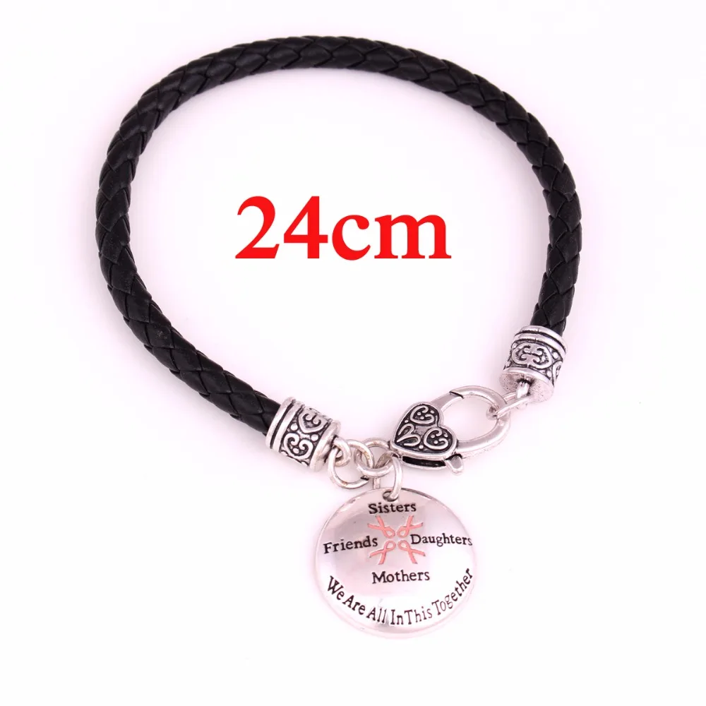 Женский кожаный цепной браслет с розовой лентой|chain bracelet|leather chain braceletbreast cancer awareness