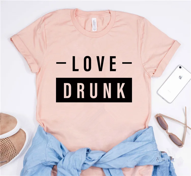 

love drunk shirt graphic tees women pink 90s harajuku ttops girl streetwear vintage punk japanese pink casual cotton