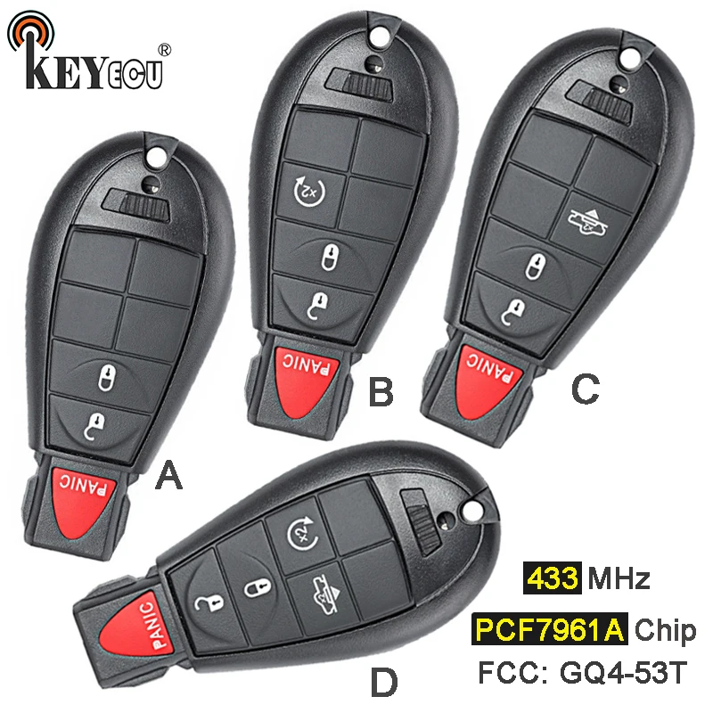 KEYECU 433 МГц PCF7961A / 4A чип GQ4 53T 2 + 1/ 3 1 4 5 BTN Remote Key Fobik брелок для Jeep Cherokee Dodge Оперативная