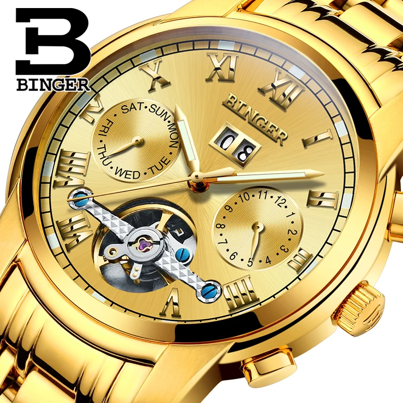 New BINGER Men s Watch Luxury Brand Tourbillon Automatic Mechanical Sapphire Luminous Multi functions Watches Waterproof B8601-2
