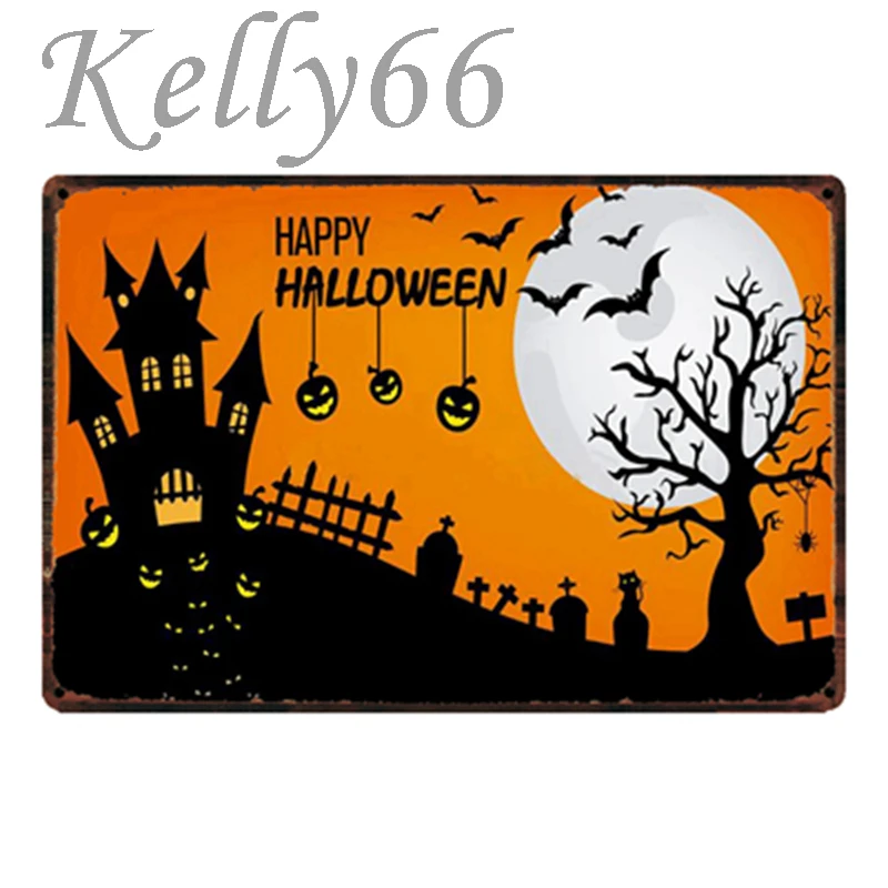 

[Kelly66] и надписью "Happy Halloween" металлический знак олова плакат домашний Декор Бар настенная живопись 20*30 см Размеры y-1853