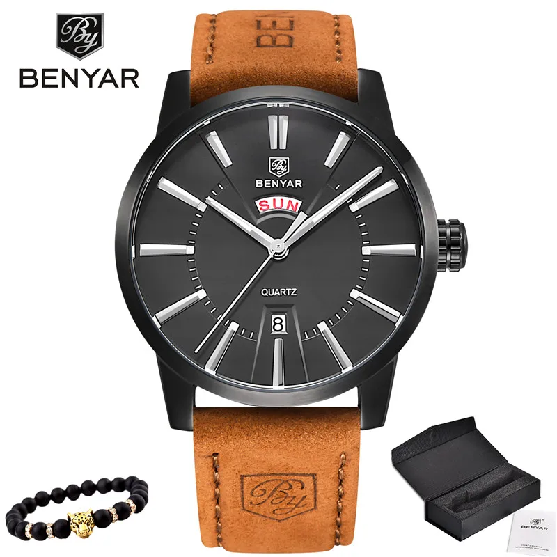 5101-All black Новинка, роскошные Брендовые спортивные мужские часы BENYAR, мужские кварцевые часы, мужские армейские военные наручные часы с кожаным синим ремешком, мужские часы - Цвет: 5101-All black