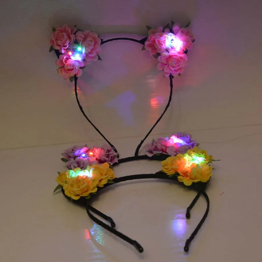 Rave Led вечерние светящиеся светильник лента для волос Розы Цветы кошка Лиса животные уши костюм для девочек свадебная повязка на голову головной убор подарок фестиваль