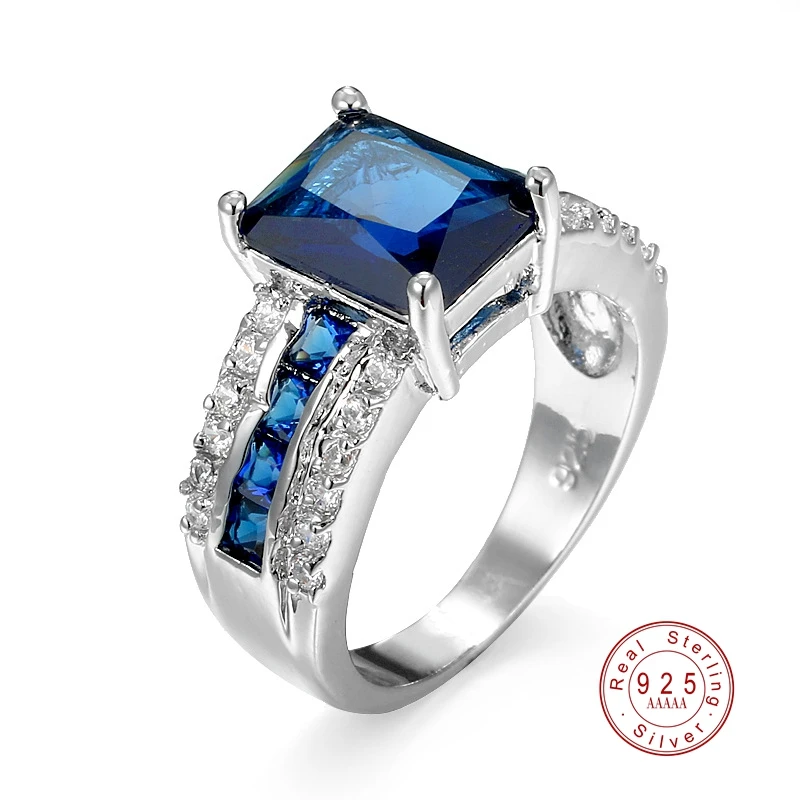 Blue Горячая Распродажа подлинные 925 серебряные кольца с AAA цирконием для женщин и девочек CZ Кристальные мозаичные украшения подарок на день Святого Валентина 6 цветов - Цвет основного камня: Blue