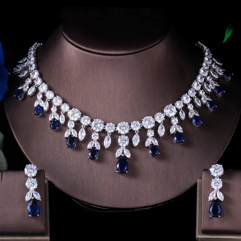 BeaQueen изысканные зеленые серьги в форме капли воды ожерелье кубический цирконий