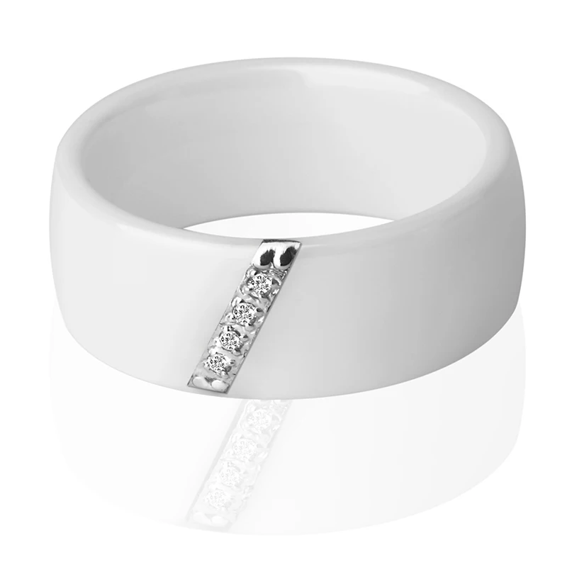 Женское керамическое кольцо с кристаллами ширина 8 мм|Обручальные кольца| |