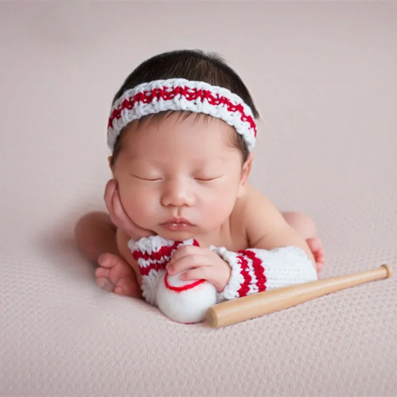 Little Baby Girl Boy Picture Photo Shoot Crochet Baseball Set Props Clothes Newborn Photography Props fotografia  Accessories