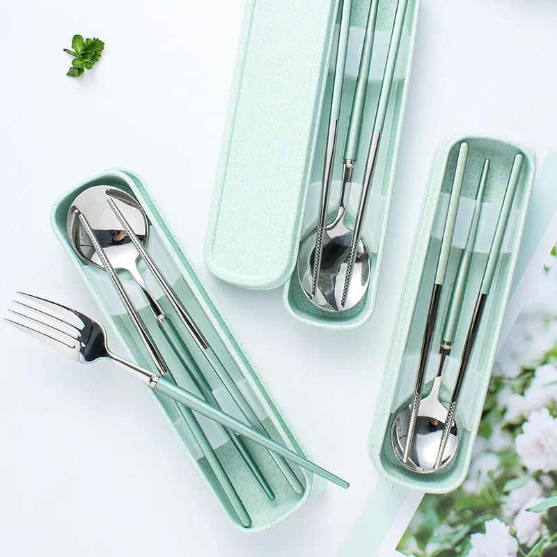 Nano материалы Ручка Наружная портативная посуда из нержавеющей стали набор