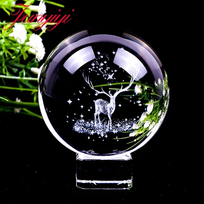 Crystal Holder Миниатюрный хрустальный шар Wapiti 3D стекло с лазерной гравировкой кристалл ремесло Сфера орнамент настольные декоративные шары аксессуары 80 мм - Цвет: Crystal Holder