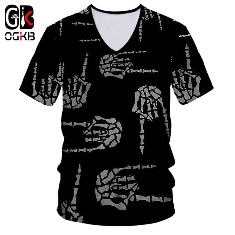 OGKB летние топы для мужчин/женщин крутая печать ручная кость 3d футболка черная