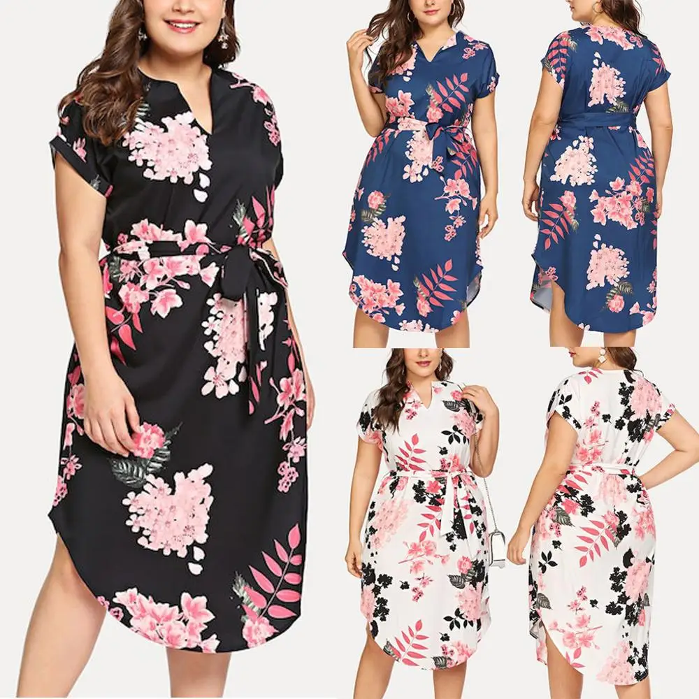 Женское платье с V образным вырезом повседневное свободное большого размера