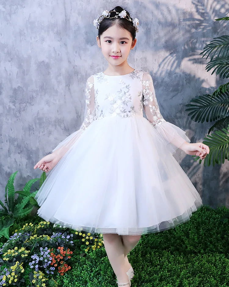 Girls White Princess Dress Flower Embroidered High Quality Prom Gown New Year Christmas Ceremonial Robe Elegant Frocks for 3-12T - Цвет: Белый