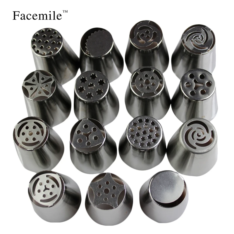 NEW 15pcs/set Tips Russian Tulip Icing Piping Nozzles Pastry Cake Fondant Cupcake DIY Baking Tool Gift | Дом и сад