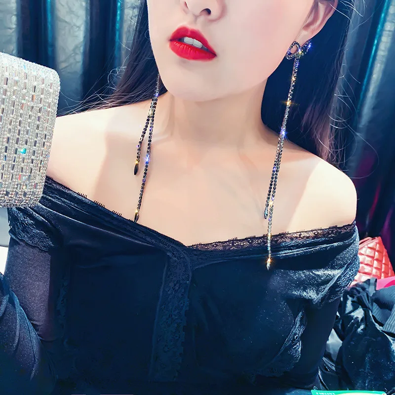 FYUAN длинные кисточки кристаллы Висячие серьги для женщин Bijoux большой бант Стразы висячие серьги массивные серьги ювелирные изделия