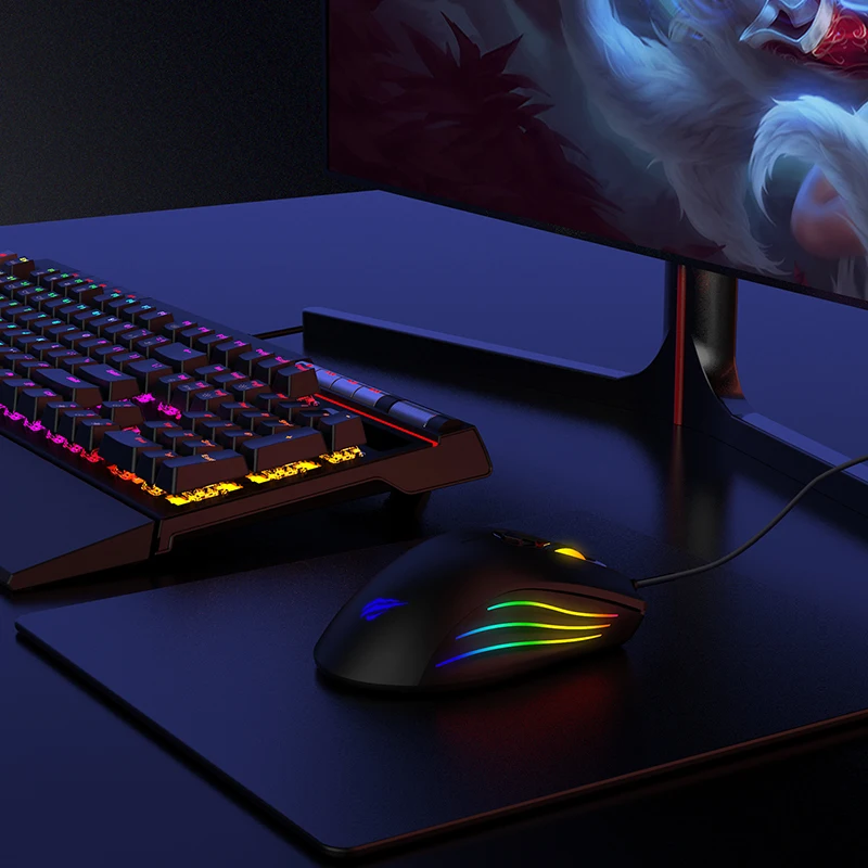 Говит игровая мышь 7200 dpi программируемая 7 кнопок RGB с подсветкой USB Проводная оптическая мышь геймер для ПК компьютер Ноутбук HV-MS762
