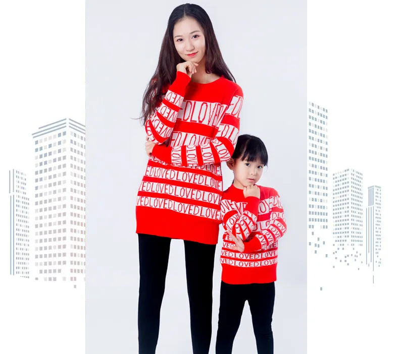 Christmas women baby girls knitted sweaters cardigans family look matching mother daughter clothes mommy and me clothes