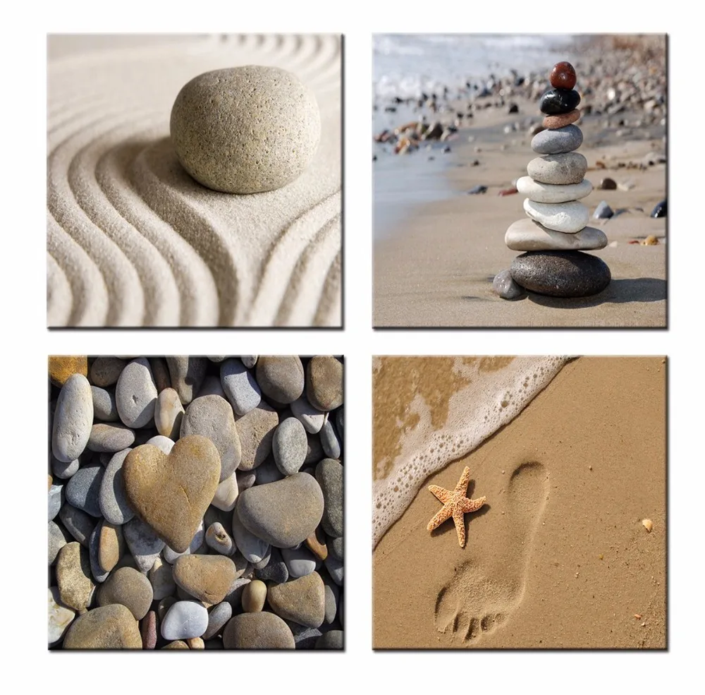 4pcs/set Sea view stone Pictures Prints on Canvas Walls Art Work Modern Giclee Wall Artwork free shipping CJ-HJ-1 | Дом и сад