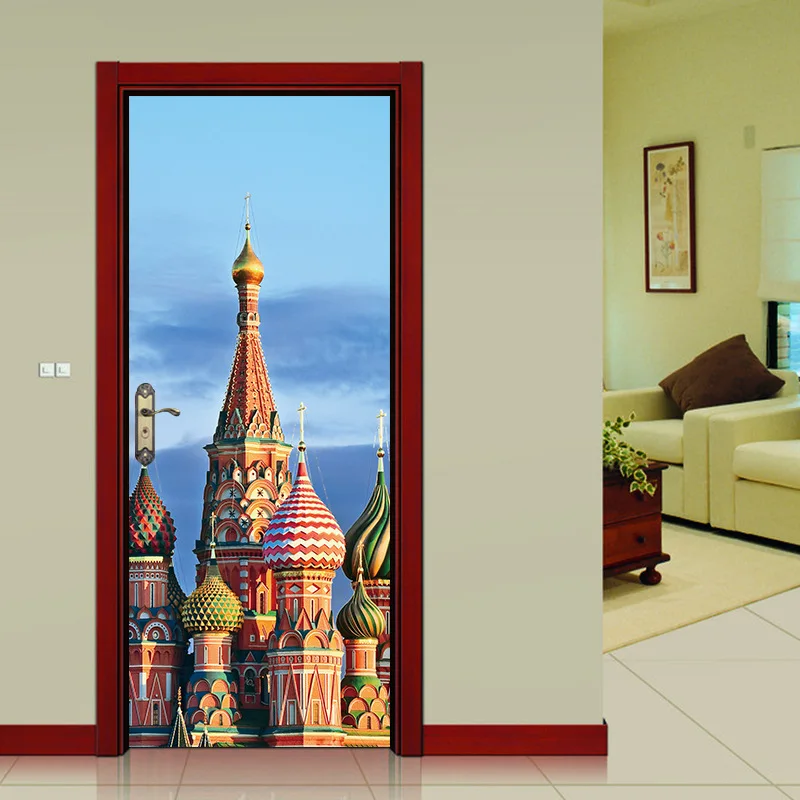 77x200 см 3D цветок наклейка на дверь для спальни гостиной красивый пейзаж настенная наклейка домашний декор водостойкие самоклеящиеся обои