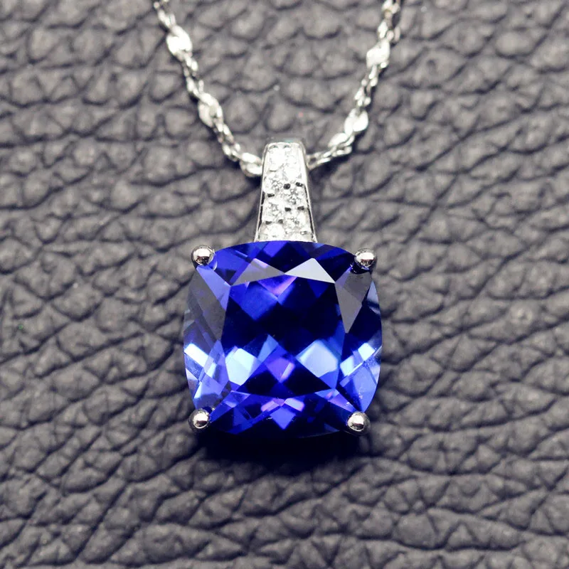 

Square shape Prussian blue stone necklace pendants corundum stones inlay S925 silver women jewelry free shipping