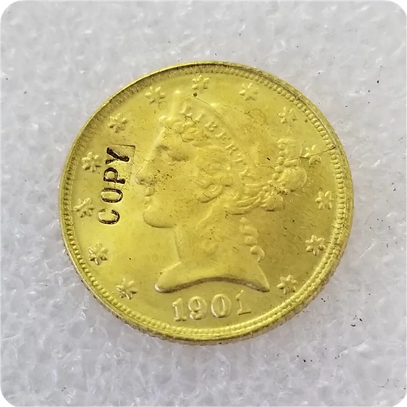 США 1900-1909 США 5 долларов "Liberty/Coronet Head-Half Eagle"(с девиз) копии монет - Цвет: 1901