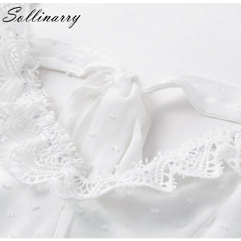 Sollinarry 2019 женское кружевное платье летние белые оборки в горошек сексуальные