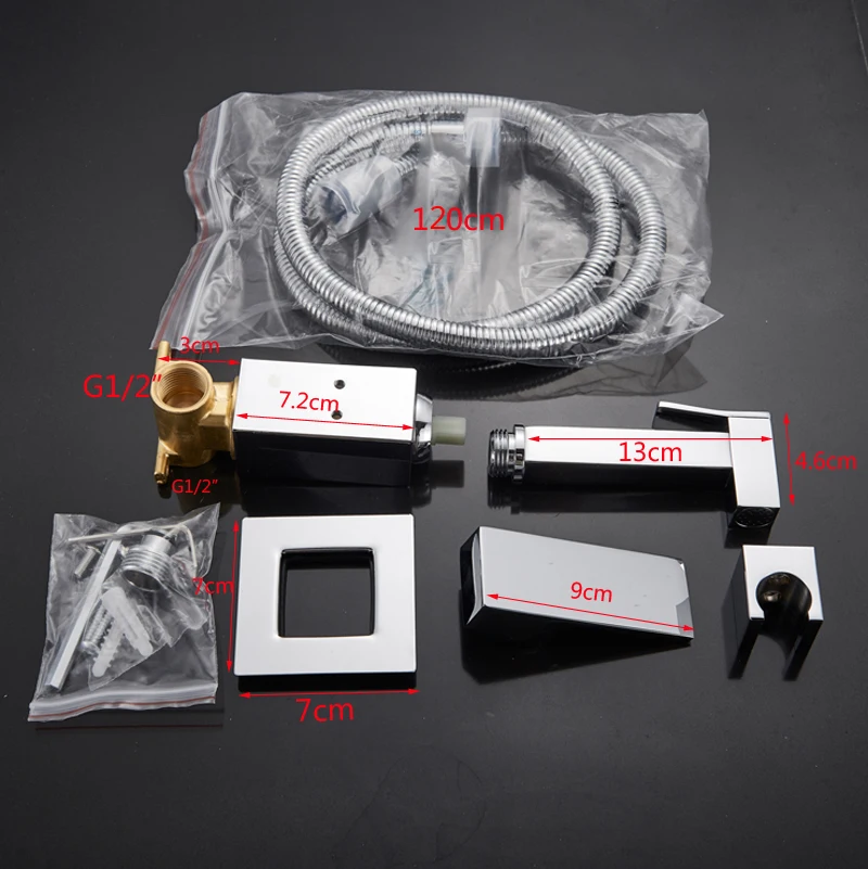 

Brass Chrome Bidet Faucet Shower Tap Washer Mixer Cold & Hot Muslim Ducha Higienica Water Mixer Crane Square Shower Spray Head