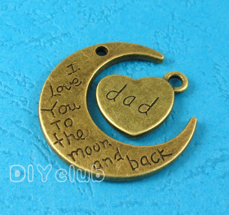 12sets-античное серебро/бронза I Love You To The Moon And Back Dad Подвески 29x27mm | Украшения и