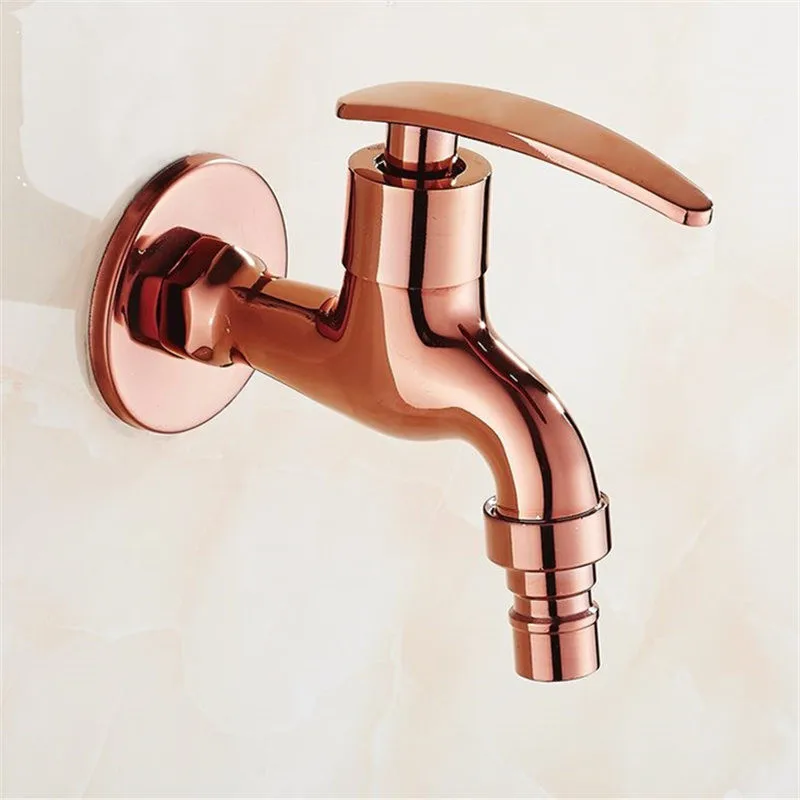 Washing Machine Faucet Copper Single Cold Wall Mounted Bibcock 1/2 Outdoor Garden Faucet Mop Pool Tap Rose gold Small Faucet
