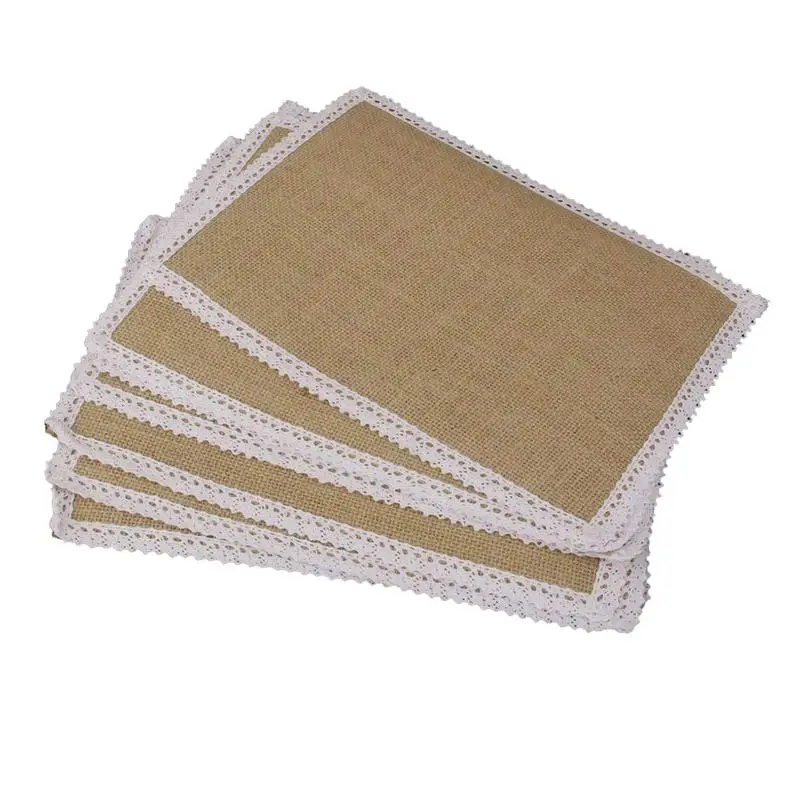 1 10 шт. Hessian Burlap коврики для стола кружевные салфетки наборы натуральный джут тканые коврики для стола Свадебная вечеринка Декор 30x22 см - Цвет: 1