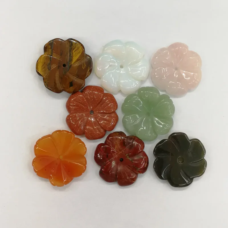 

natural stone FLOWER carving pendants Necklace mixed Charm fashion DIY accessories 8pcs/lot free shipping wholesale