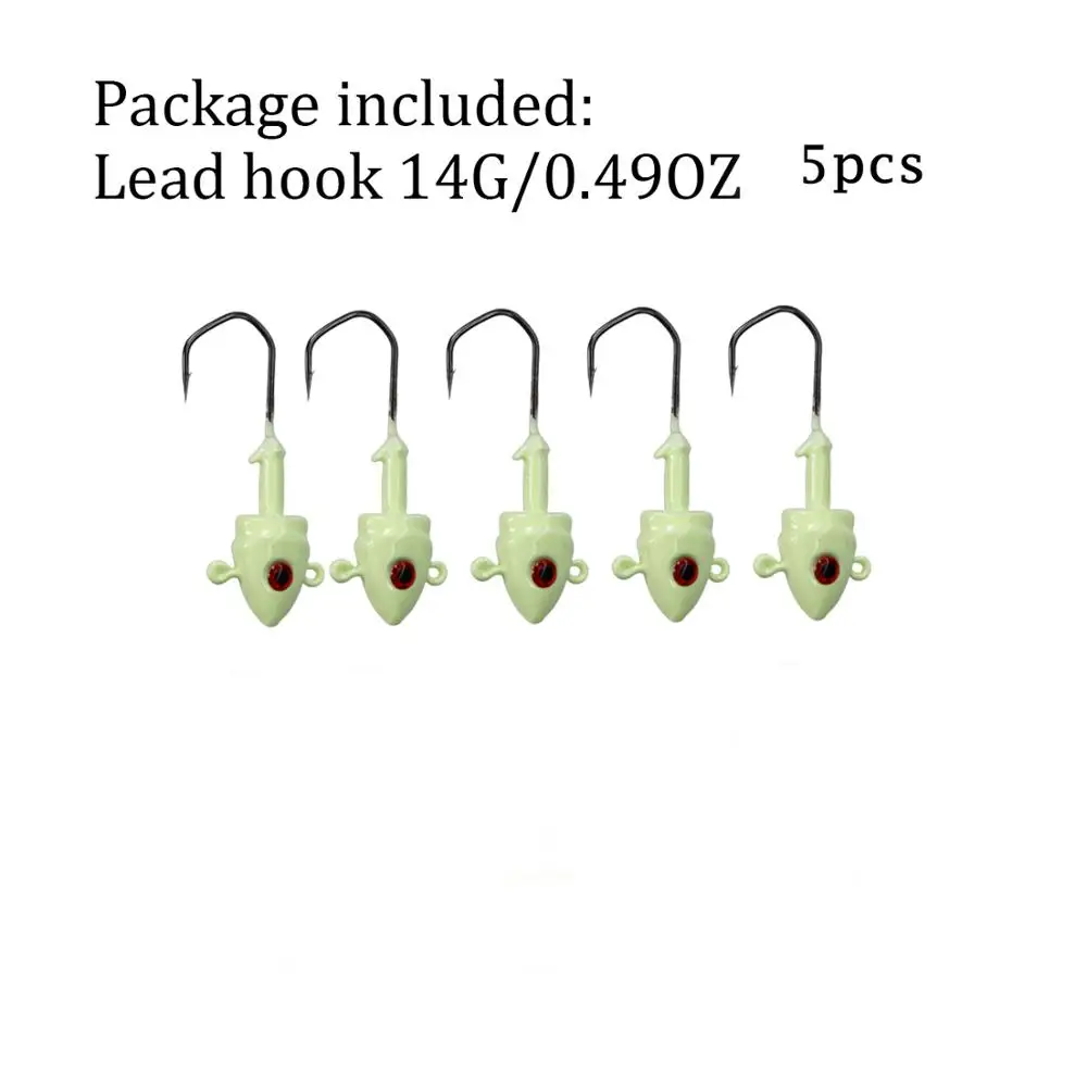 5pcs 14g 5 шт./лот, светящиеся рыболовные джиг-крючки, 7 г, 10 г, 14 г, 20 г, треугольные Барб, светящиеся приманки, Свинцовые джиг-головки, рыболовные снасти, крючок - Цвет: 5pcs 14g